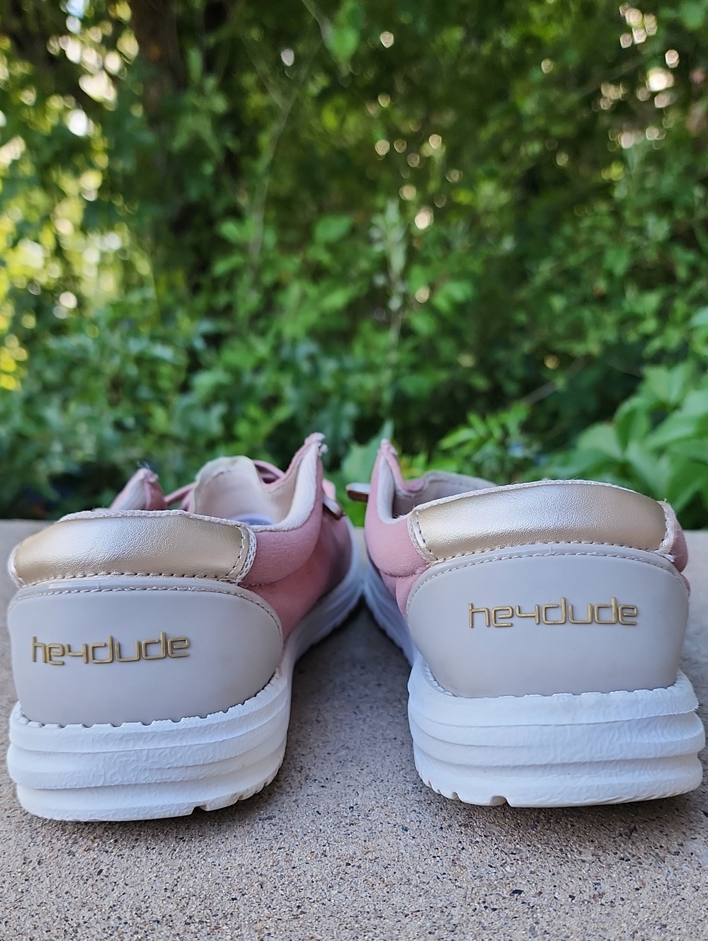 Womens Hey Dude Pink and Gold Slip-On Casual Sneakers - Picture 5 of 17